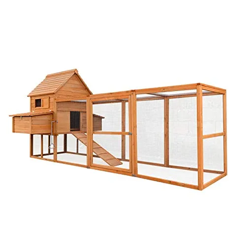 Wiltec Hühnerstall mit Freilauf und Nistkästen - Katzenbedarf – Geräumiger Hühnerstall aus wetterfestem Holz mit sicherem Schlafbereich, Freilauf und einfacher Reinigung dank herausziehbarer Kotwanne.