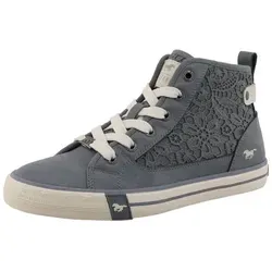 Mustang Shoes Winona Sneaker Schnürboots, High Top-Sneaker mit Blüten-Stickerei blau 37 EU - Stylische High Top-Sneaker mit blühender Stickerei in Größe 37. Ideal für sportliche Outfits, aus pflegeleichtem Lederimitat und mit rutschfester Gummisohle für sicheren Halt.