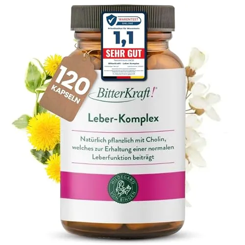 Bitterkraft! Leber-Komplex Kapseln mit Cholin - 120 Stk - Pflanzliches Ergänzungsmittel Mariendistel: Unterstützt die Leberfunktion mit natürlichem Cholin und hochwertigen Pflanzenextrakten für einen gesunden Fettstoffwechsel – 2 Monate Vorrat.