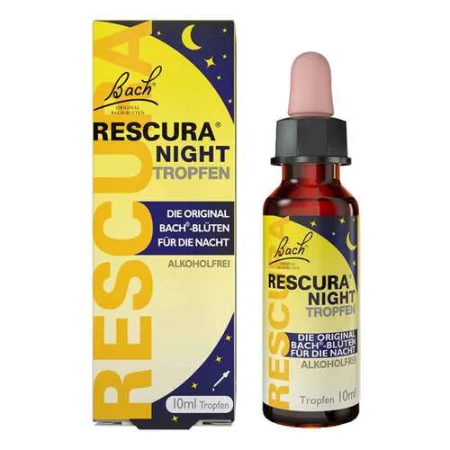 Bachblüten Original Rescura Night Tropfen alkoholfrei - Arzneimittel zur Förderung erholsamen Schlafs, enthält eine einzigartige Mischung aus Bachblüten für Ruhe und Entspannung, laktosefrei und vegan, ideal für die ganze Familie.