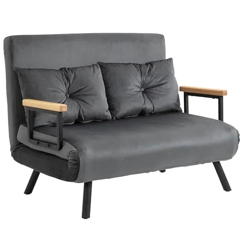 HOMCOM Schlafsofa mit Bettfunktion, Relaxsessel Dunkelgrau - Sofas & Couches – Vielseitig einsetzbares Schlafsofa mit fünffach verstellbarer Rückenlehne, ideal für kleine Räume und bequem umwandelbar in ein Einzelbett.