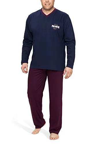 Moonline Plus Schlafanzug Herren lang übergroß aus Baumwolle, Navy, 5XL - Schlafanzug für Herren, aus 100% Baumwolle, hoher Tragekomfort und bequemer Schnitt für erholsame Nächte. Erhältlich in 3 Farben und Größen bis 5XL.