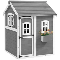 Outsunny Spielhaus für Kinder - Holzspielhaus mit Tür und Fenster - Spielhäuser für Kinder 3-8 Jahre, aus wasserabweisendem Tannenholz, ideal für drinnen und draußen, inklusive Pflanzkasten für kreatives Spielen.
