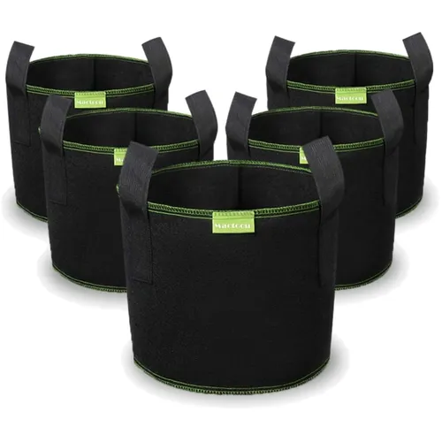 Mactoou Pflanzsack für Tomaten, 5 Stück 27 L mit Griffen - Praktisches Set mit 5 robusten Pflanzsäcken (27 L) aus atmungsaktivem Vliesstoff. Ideal für Gemüse und Pflanzen, mit stabilen Griffen für einfachen Transport. Wiederverwendbar und perfekt für Balkon und Terrasse.