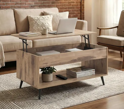 VASAGLE Höhenverstellbarer Couchtisch - Eleganter Couchtisch mit praktischer Höhenverstellung, ideal als Arbeitsplatz oder Esstisch. Bietet cleveren Stauraum und überzeugt durch hochwertige Verarbeitung – perfekt für jedes Wohnzimmer.