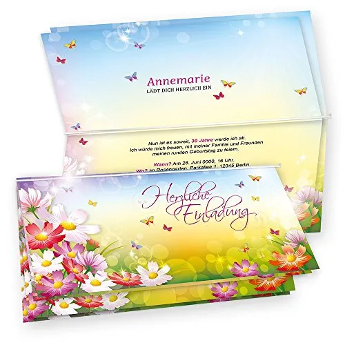 tatmotive FLORENTINA Einladungskarten Geburtstag (20 Sets) selbst bedruckbar, mit Umschlag, für Frauen