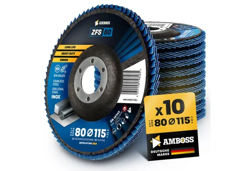 Amboss Werkzeuge Schleifscheibe 10x Amboss ZFS Fächerschleifscheibe Korn:80 Ø115mm