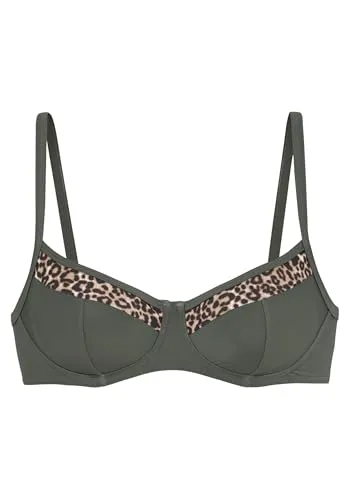 Bügel-Bikini-Top "Adelin" - Trendiges Design mit Leo-Einsätzen - Bikini Tops: Bügel-Top von Lascana in oliv-leo mit verstellbaren Trägern und recyceltem Polyamid für hohen Tragekomfort.