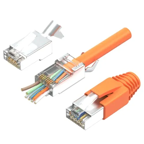 RJ45 Stecker Cat7 10er Set | Geschirmte Netzwerkstecker mit Zugentlastung - Miniatur-Rundsteckverbinder: Hochgeschwindigkeits RJ45 Stecker für Cat7 und Cat6A, mit einfacher Montage dank Pass-Through Design und ideal für stabile Netzwerkverbindungen.