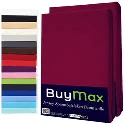 DOPPELPACK Spannbettlaken Jersey 100% Baumwolle - Bordeaux 100x200 cm - 2er-Set rote Spannbettlaken aus 100% Baumwolle, ideal für Matratzen bis 25 cm Höhe. Faltenfreier Sitz dank Rundumgummi und pflegeleicht bei 60°C waschbar. Umweltfreundlich und schadstoffgeprüft.