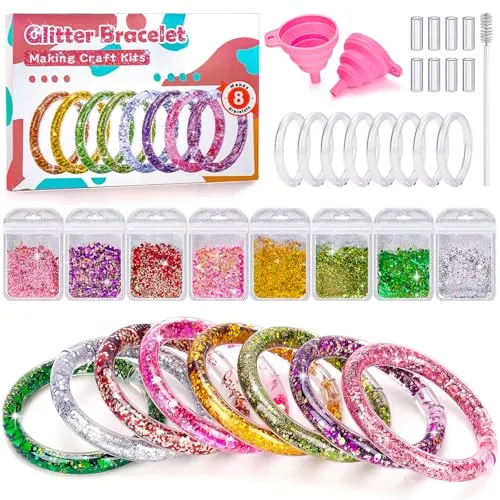 Bastelset Glitzerarmbänder für Mädchen ab 6 Jahren - Kreatives Bastelset für Mädchen ab 6 Jahren mit 8 Glitzerarmbändern. Fördert die Kreativität und Teamarbeit. Ideal für Geburtstagsfeiern und als Geschenk zu besonderen Anlässen.
