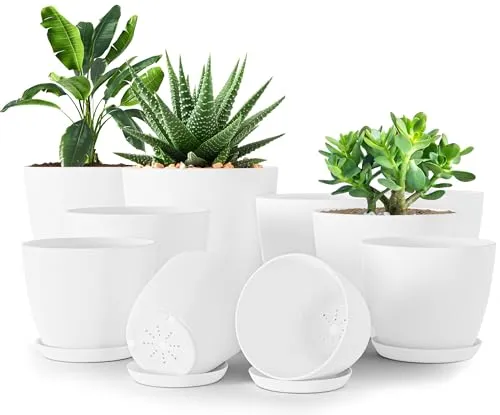 Utopia Home 10er-Pack Blumentopf 18/17/15/13/12 cm Übertopf mit Untertasse Für Küche, Balkon Blumentöpfe mit Untertasse Gartenpflanzen Sukkulenten, für Zimmerpflanzen Weiß.