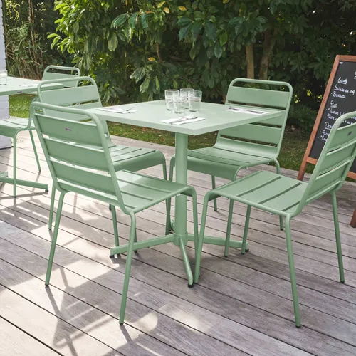 Set Gartentisch mit Tischplatte 70 cm und 4 Stühle Salbeigrün - Oviala Palavas