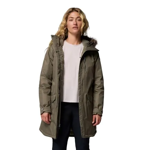 Columbia Suttle Mountain Long Insulated Jacket - Stilvolle Damen Funktionsjacke - Funktionsjacken für Damen, wasserabweisend und mit Omni-Heat Thermosystem für optimale Wärme. Ideal für Wanderungen und den Alltag, mit verstellbarer Kapuze und abnehmbarem Kunstpelzkragen.