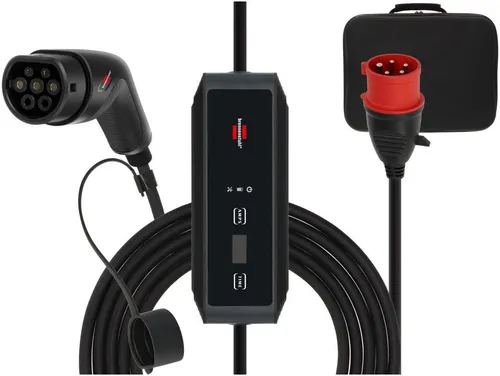Brennenstuhl Tragbares EV Ladegerät Typ 2 - 11kW Mobile Wallbox - Ladestationen für Elektrofahrzeuge mit 8m Kabel und einstellbarem Ladestrom bis 16A für schnelles Laden. Mit Display für Ladeinformationen und Transporttasche für einfache Mobilität.
