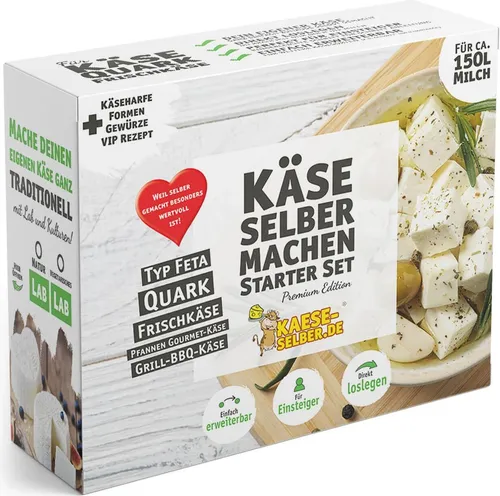 Käse selber machen Starter Set -Premium Edition- mit Naturlab - Sonstiges Küchenzubehör für die einfache Käseherstellung zu Hause. Enthält alles Notwendige und exklusive Käseformen sowie eine Käseharfe für perfekten Schnitt – ideal für Einsteiger!