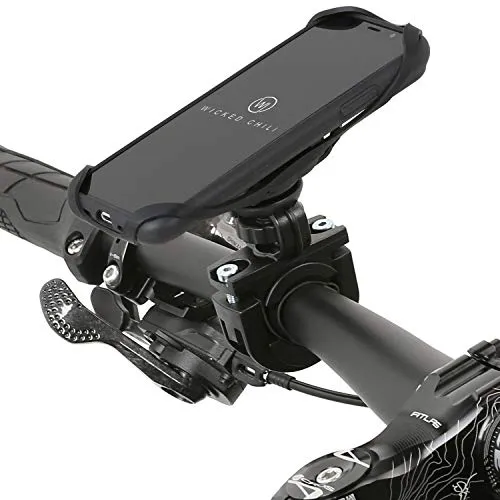 Wicked Chili QuickMOUNT Fahrrad Halterung kompatibel mit iPhone XS und iPhone X - Fahrrad Motorrad Lenker Adapter + Outdoor Case + Sicherungsband (360° drehbar - für 22-32 mm Lenker) schwarz