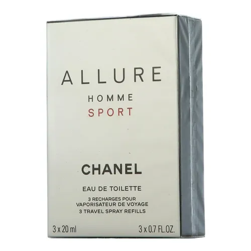 Chanel Allure Homme Sport Nachfüllung EdT Taschenspray 3 x 20 ml - Geschenkbox mit 3 x 20 ml Nachfüllung des frischen und dynamischen Eau de Toilette, perfekt für unterwegs und ideal als Geschenk für den modernen Mann.