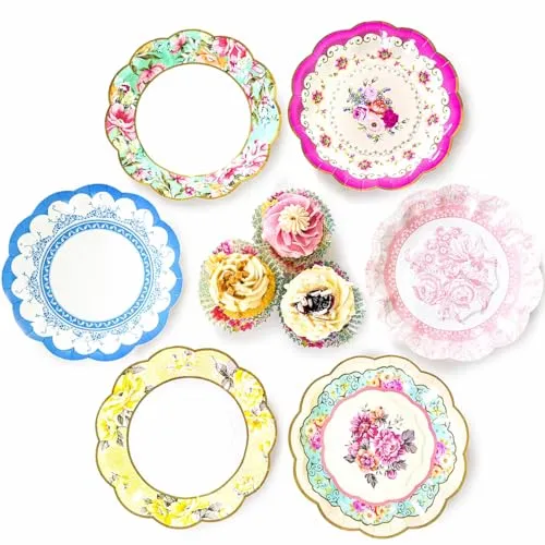 Talking Tables 24 x Pappteller im Vintage-Stil mit Blumenmuster und gewelltem Rand, wirklich köstliches Einweggeschirr für Geburtstage oder Gartenpartys, Nachmittagstee, Babypartys, Hochzeiten 17,5 cm