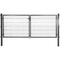 Solid Doppeltor Stahl Anthrazit mit Füllung für Doppelstabmatte 120 cm x 300 cm