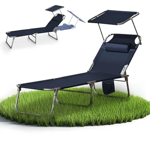 VCM Sonnenliege klappbar - Faltbare Gartenliege mit Sonnendach - Liegen: Genießen Sie Komfort und Mobilität mit dieser leichten, klappbaren Sonnenliege. Das verstellbare Sonnendach sorgt für perfekten Schatten, ideal für Strand, Balkon und Camping.