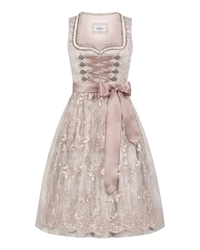 Nübler Mini-Dirndl Tessa in Taupe - Trachtenmode mit herzförmigem Ausschnitt und praktischem Reißverschluss, ideal für festliche Anlässe und ein elegantes Auftreten.