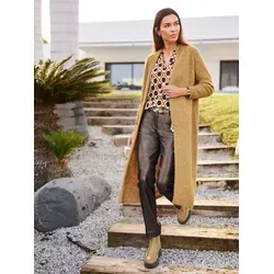 Longstrickjacke HEINE, Damen, Gr. 40, gelb (camel, meliert), 76% Polyester, 15% Polyamid, 6% Wolle, 3% Elasthan, unifarben, meliert, Langarm, Strickjacken