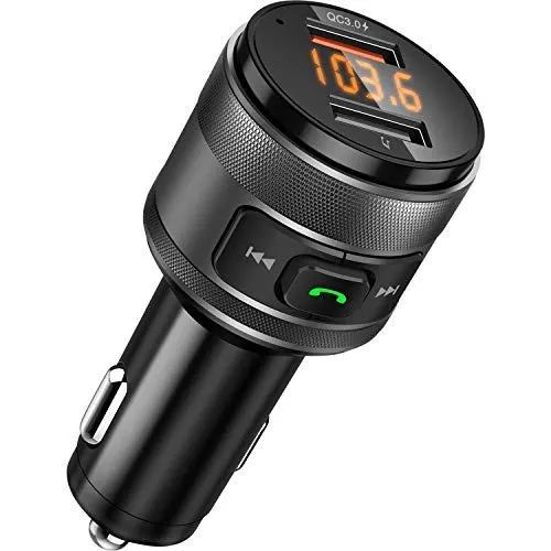Vorstik Bluetooth FM Transmitter, QC3.0 KFZ Wireless Radio Adapter mit 2 USB Ladegerät & USB-Stick Mikrofon Telefonieren Freisprechfunktion LED-Display für iOS und Android Geräte