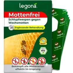 Schlupfwespen gegen Wachsmotten - Effektive Mottenbekämpfung ohne Chemie: Schlupfwespen sind sicher für Bienen und hinterlassen keine Rückstände. Mit drei zuchtfrischen Lieferungen für neun Behandlungswochen sind sie einfach zu handhaben und bieten eine unauffällige Lösung.
