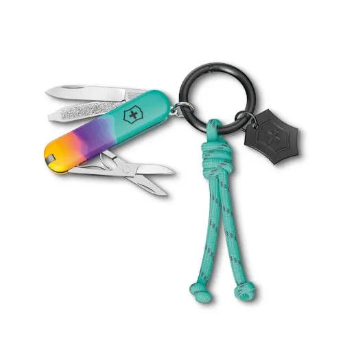 VICTORINOX Taschenmesser Classic SD - 7 Funktionen, Sydney Style (Türkis, Lila) - Multitool für Frauen mit 7 Funktionen, ideal für die Hosentasche. Hochwertige Verarbeitung und zeitloses Design aus der Schweiz, perfekt für Alltag und Outdoor-Aktivitäten.