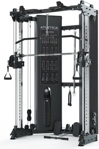 ATLETICA X-Pollux | Multifunktionale Smith Machine und Functional Trainer - Heimtrainingssysteme mit innovativem Klappmechanismus für platzsparendes Training und 180 kg Gesamtgewicht für vielfältige Übungen.
