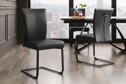 Riess-Ambiente Esszimmerstuhl SAMSON schwarz - Moderner Schwingstuhl mit Echtleder-Bezug, belastbar bis 120kg. Ideal für stilvolle Esszimmer. Pflegeleicht und komfortabel.