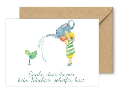 Friendly Fox Dankeskarte Kindergarten, 1x Danke Karte Erzieher Lehrer Lehrerin, DIN A6 Dankeschön Karte mit Kraftpapier Umschlag, Kindergarten Ade Schule
