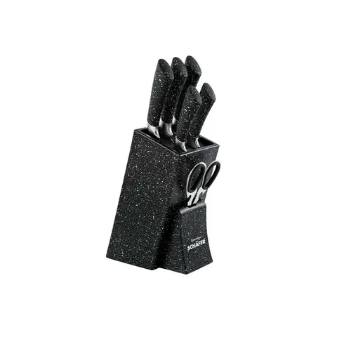 Neuetischkultur Messerblock 7-teiliges Set Marble Black - Messersets mit 5 hochwertigen Küchenmessern und Küchenschere, stilvolles Schwarz, ideal für jede moderne Küche und sorgt für Ordnung und Sicherheit.