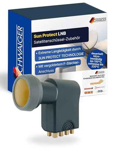Schwaiger 717402 Universal-Octo-LNB für 8 Teilnehmer - LNB für bis zu 8 Teilnehmer, mit herausziehbarer Wetterschutzabdeckung und extrem hitzebeständig – ideal für zuverlässigen Empfang bei hohen Temperaturen.