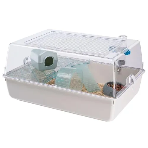 Ferplast Hamsterkäfig Mini Duna - Zweistöckiger Käfig mit transparentem Dach und Zubehör, ideal für Hamster und Mäuse, einfache Reinigung und optimale Belüftung
