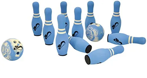 EDUPLAY 170186 Geschicklichkeit Soft Bowling - Mehrfarbig - Bowling-Spielzeug mit drei Fingerlöchern für optimale Kontrolle, inkl. Tragetasche für einfachen Transport und dreieckiger Spielfeldvorlage zum einfachen Aufstellen der Kegel.
