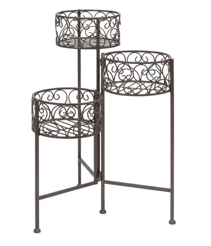 Dehner Blumenständer Antik, 65 cm - Eleganter Blumenhocker aus pulverbeschichtetem Eisen im nostalgischen Design für 3 Pflanzen – ideal für die Verschönerung Ihres Gartens oder Wohnraums.