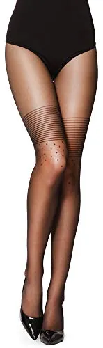 Merry Style Damen Strumpfhose gemustert Strapsstrümpfe Optik Overknee Muster 20 DEN GI1105 (Schwarz-1105, M)