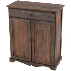 Shabby-Look Kommode, 78x66x33cm, Vintage Braun - Stilvolle Shabby-Look Kommode aus massivem Paulowniaholz. Bietet großzügigen Stauraum mit zwei Ablagefächern und einer Schublade. Ideal für Eingangsbereiche oder Wohnzimmer.