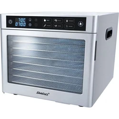 Steba ED 80 Steel Deluxe Dörrautomat - Dörrgerät mit 6 Automatikprogrammen und 8 Edelstahl-Gitter für optimale Trocknungsergebnisse, ideal für gesunde Snacks und Konservierung.