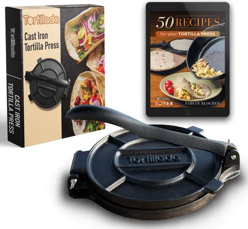 TORTILLA PRESSE TORTILLADO EISEN 16cm - Hochwertige Tortillapresse aus Eisen, ideal für die Zubereitung von frischen Tortillas zu Hause.