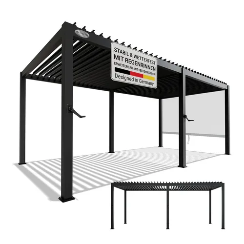 Juskys Lamellendach Tahiti 3x5,9 m - Stabil & Wetterfest - Pavillon mit modernem, elegantem Design; wetterfestes Stahlgestell, flexibles Lamellendach für perfekten Sonnenschutz und Regenableitung; ideal für Garten & Terrasse.
