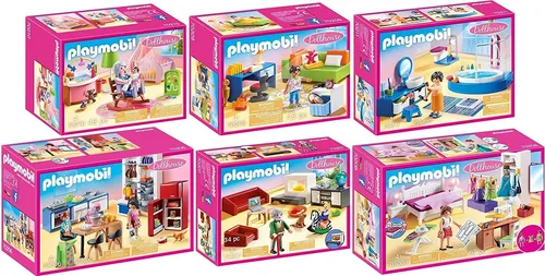 Playmobil® 70206-11 Dollhouse 6er Set - Alle Zimmer - Spielbausteine, vielseitiges Konstruktions-Spielset mit detailreichen Zimmern, ideal für kreatives Spielen und fantasievolle Geschichten.