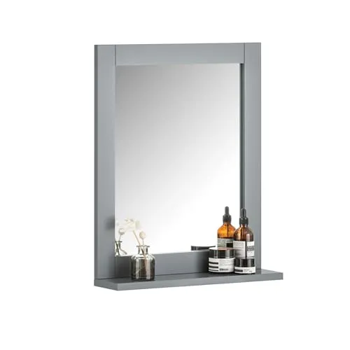 SoBuy Wandspiegel mit Ablage - Dunkelgrau 40x50cm - Badezimmer Wandspiegel mit praktischer Ablage für Badaccessoires. Zeitloses Design macht ihn zum Highlight in jedem Bad. Ideal für kleine Räume, belastbar bis 2kg.