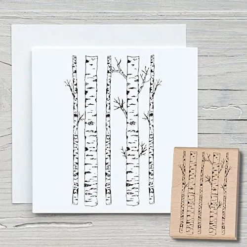NEWSTAMPS Stempel Birken Motivstempel groß aus Holz & Gummi zum Karten basteln, Holzstempel, Blumen, Pflanzen, Floral, Wiese, Gräser, Scrapbook, Textilstempel, Deko, Kinder
