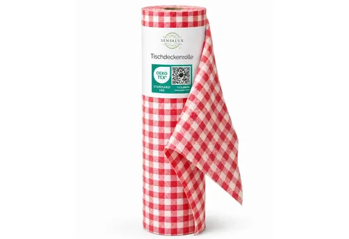 Sensalux Tischdecke Karomuster Weiß-Rot 1,18m x 25m - Vielseitige Tischdecke für Feiern und Veranstaltungen, aus 100% Polypropylen mit OEKO-TEX® Standard 100. Ideal für Hochzeiten, Geburtstage und Gartenpartys - sorgt für eine festliche Atmosphäre!