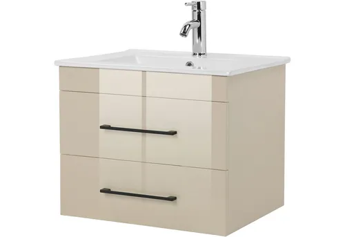 welltime Waschtisch Florenz Badschrank mit Waschbecken - Komplett-Set in Beige - Waschbecken und Badmöbel-Set, stilvolles Design und hochwertige Materialien für ein modernes Badezimmer.