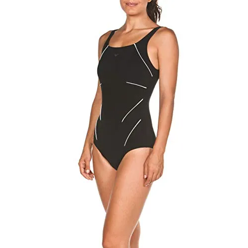 Arena Jewel Badeanzug Damen in black-white, Größe 40 - Badeanzug mit konturierenden Nähten und seitlichen Streifen, die die Figur betonen; ideal für Schwimmerinnen, die Komfort und Stil suchen.