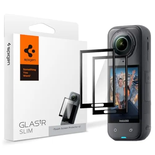 Spigen Glas.tR Slim Schutzfolie für Insta360 X5 & X4, 2 Stück - Displayschutzfolien für Digitalkameras mit 9H Härte für maximalen Kratzschutz und vollem Edge-to-Edge Schutz, ideal für den täglichen Gebrauch.